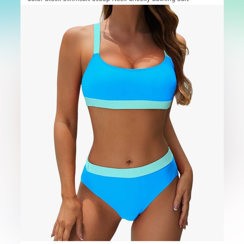 Amazon Blue Bikini Set with Mint Trim